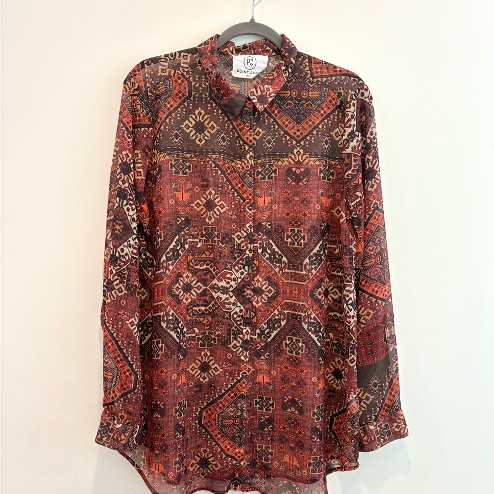 Vintage Sheer Patterned Long Sleeve Shirt